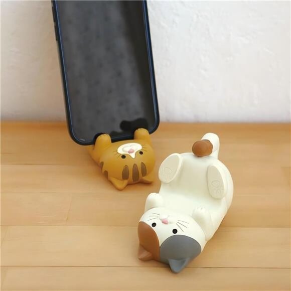 Resin Cat Figurine Phone Stand Set of 2, Cute Cat Cell Phone Holder for Desk - Picture 1 of 7